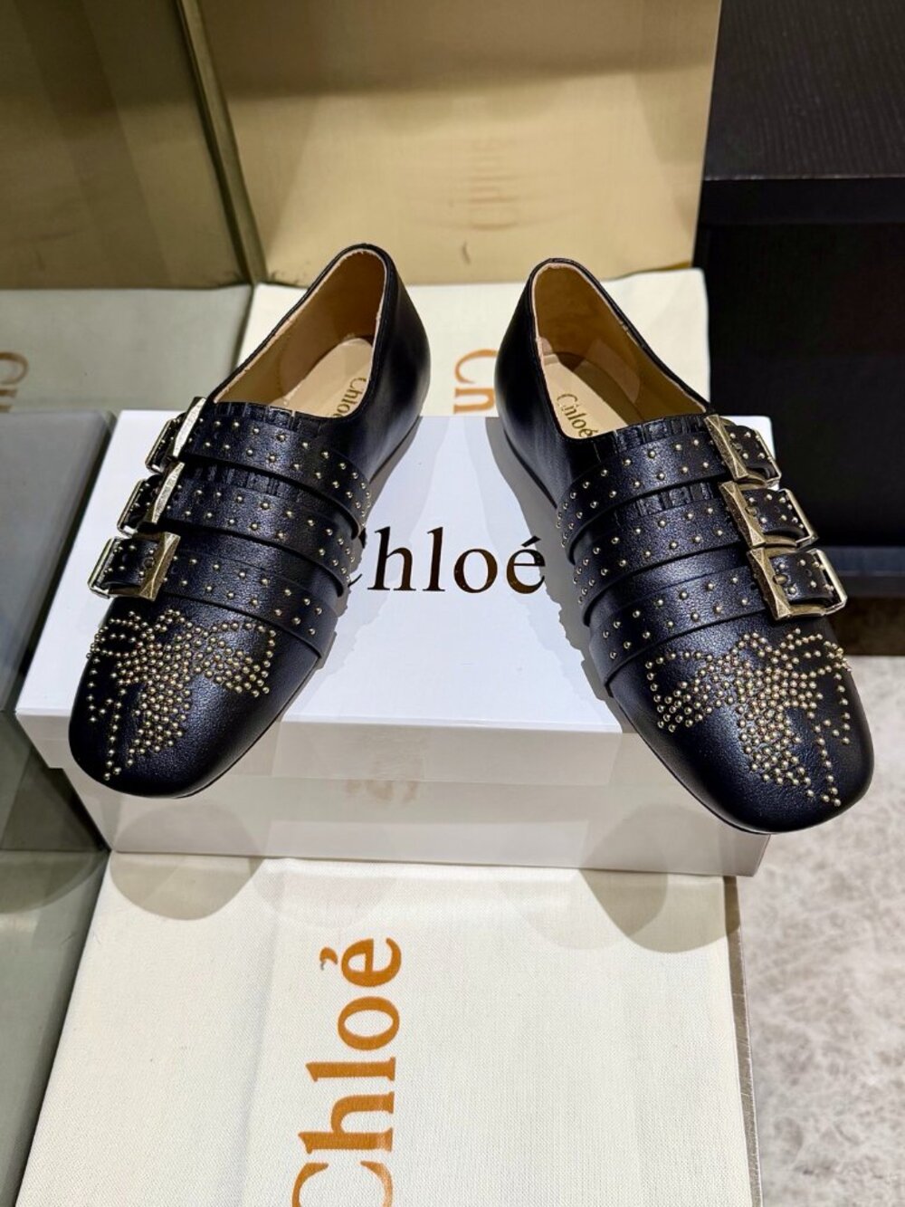 Chloé Studded Multi-Buckle Flat Loafers